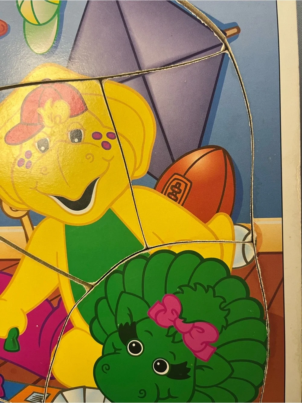 Vintage Playskool 1994 Barney BJ Baby Bop 8 Pc Wooden Tray Puzzle Dinosaur Toy